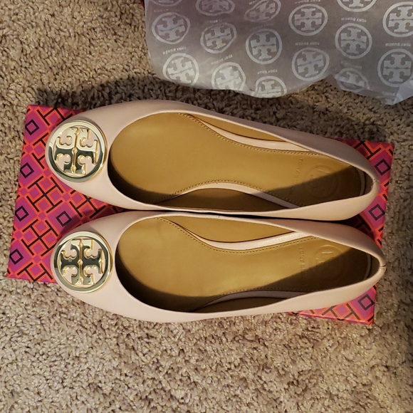 Tory Burch Benton 2 Ballet Flat Seashell Pink Nappa Leather only worn twice - Picture 3 of 3